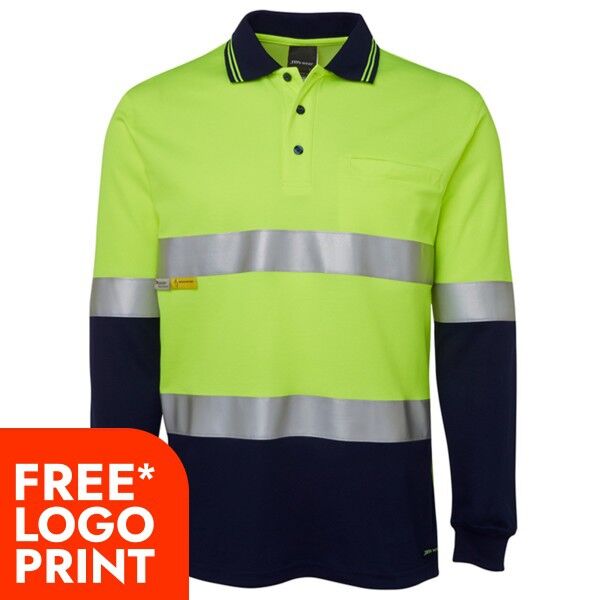 Mens Hi Vis Long Sleeve (D+N) Cotton Back Polo Thumbnail