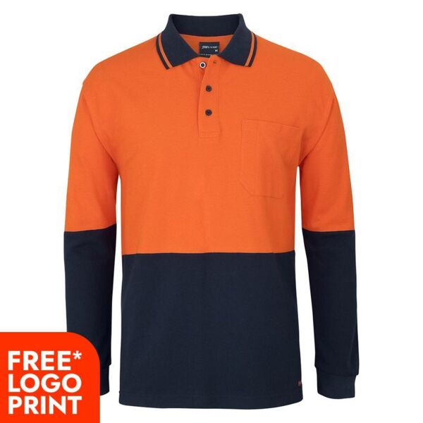 Mens Hi Vis Long Sleeve Cotton Pique Trad Polo Thumbnail