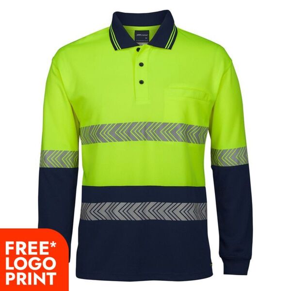 Mens Hi Vis Long Sleeve Segmented Tape Polo Thumbnail